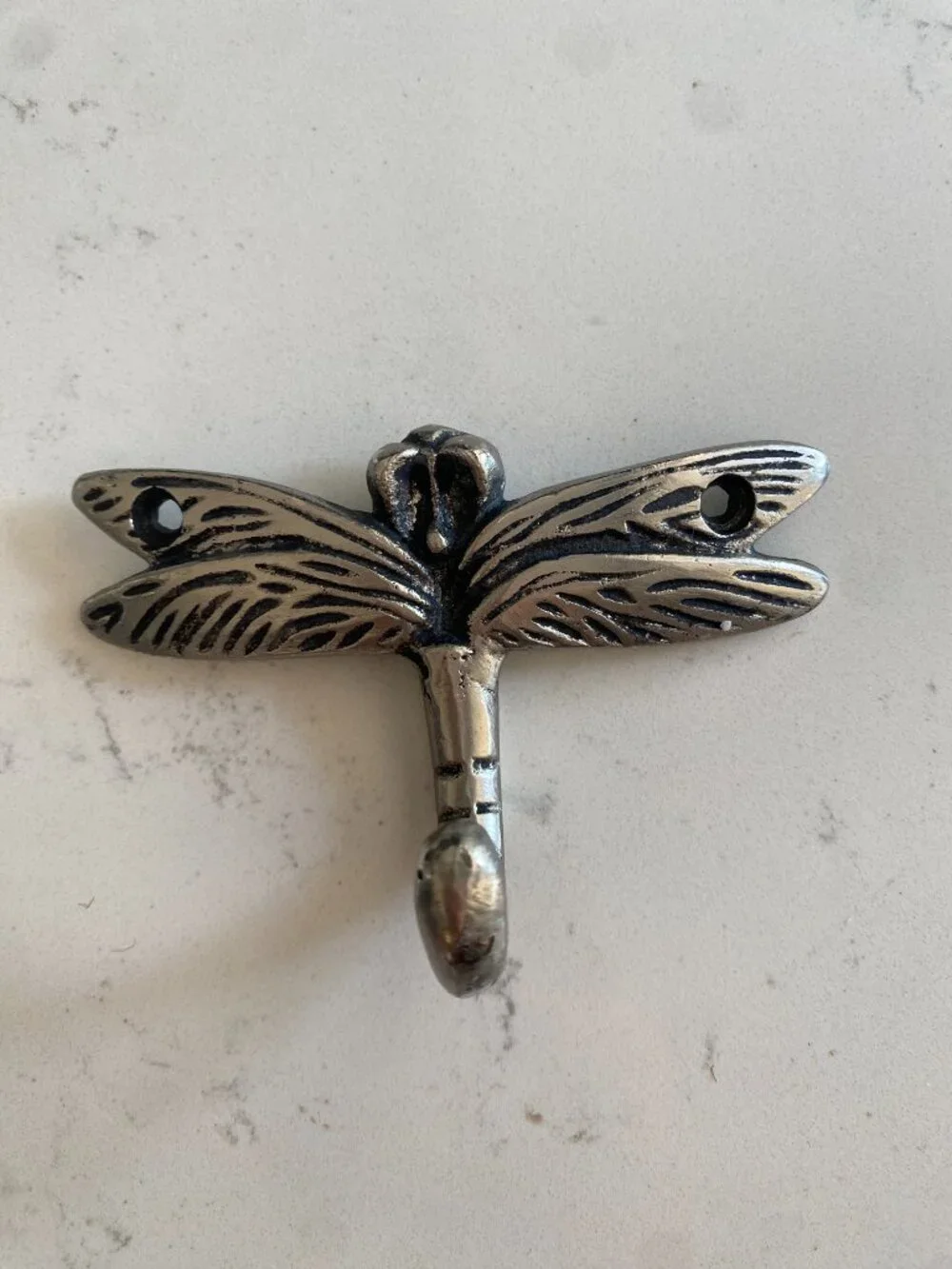 Cast Metal Dragonfly Wall Hook Silver Tone Decorative Coat Hook 4